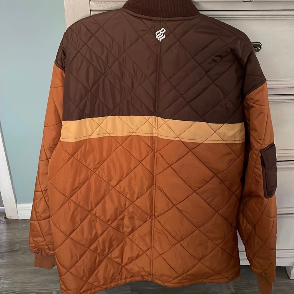 Rocawear Jacket ROC Denim Corp Brown Quilted Puffer Color Block Large Size 3 - Picture 8 of 12